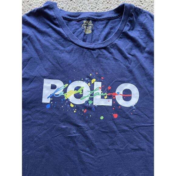 3XB Polo Ralph Lauren Logo Paint-Splatter T-Shirt Big and Tall Blue Polo Graphic - Picture 2 of 6